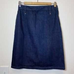 ST. JOHN SPORT Double Front Slit Mini Denim Skirt Dark Wash Navy/Black Sz Small